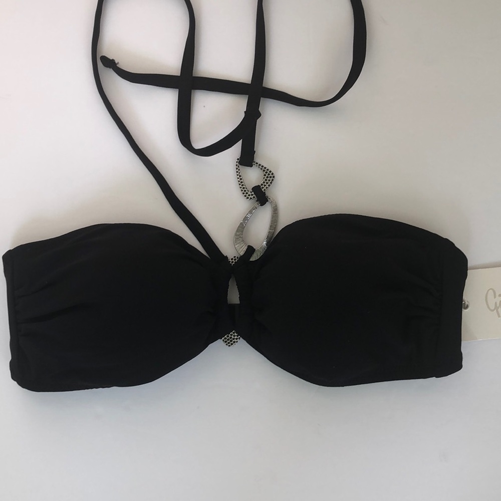 Gideon Oberson Black Halter Bandeau Swim Top